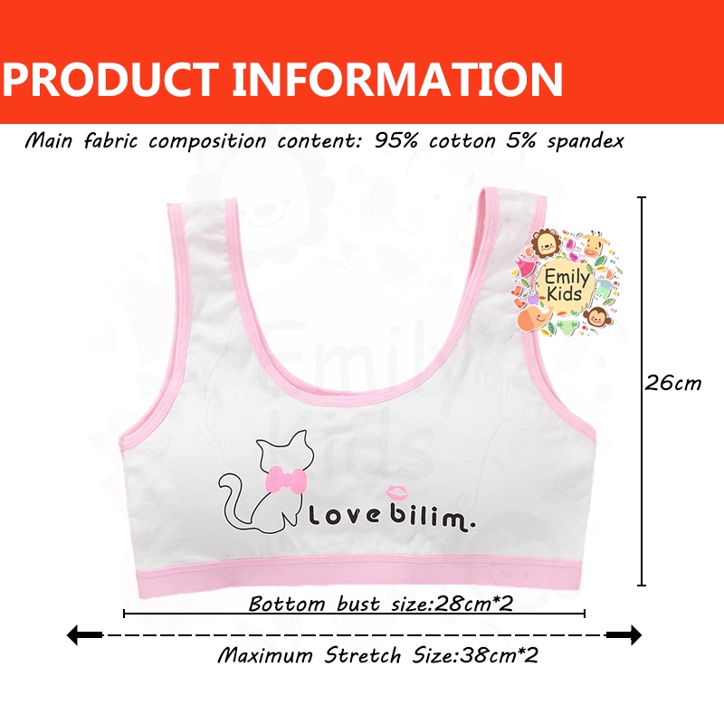 Áo Ngực Thể Thao Chất Liệu Cotton In Họa Tiết Mèo Hoạt Hình Nhiều Màu Xinh Xắn Cho Bé Gái 8-16 Tuổi