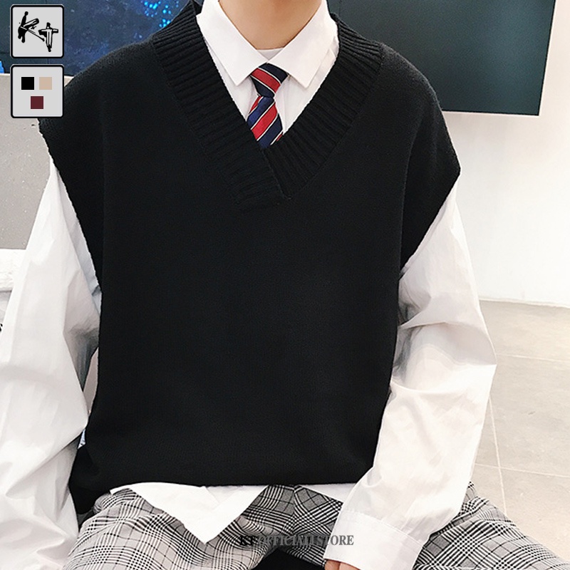 Áo sweater KT M01dệt kim không tay cổ chữ V dáng rộng thời trang Hàn Quốc cho nam và nữ size M-3XL