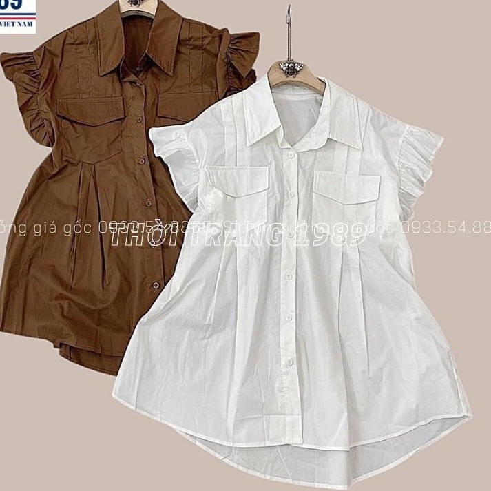 Áo sơ mi cổ tầu tiểu thư phối túi bánh bèo, áo sơmi trắng tiểu thư Hàn. MIALA