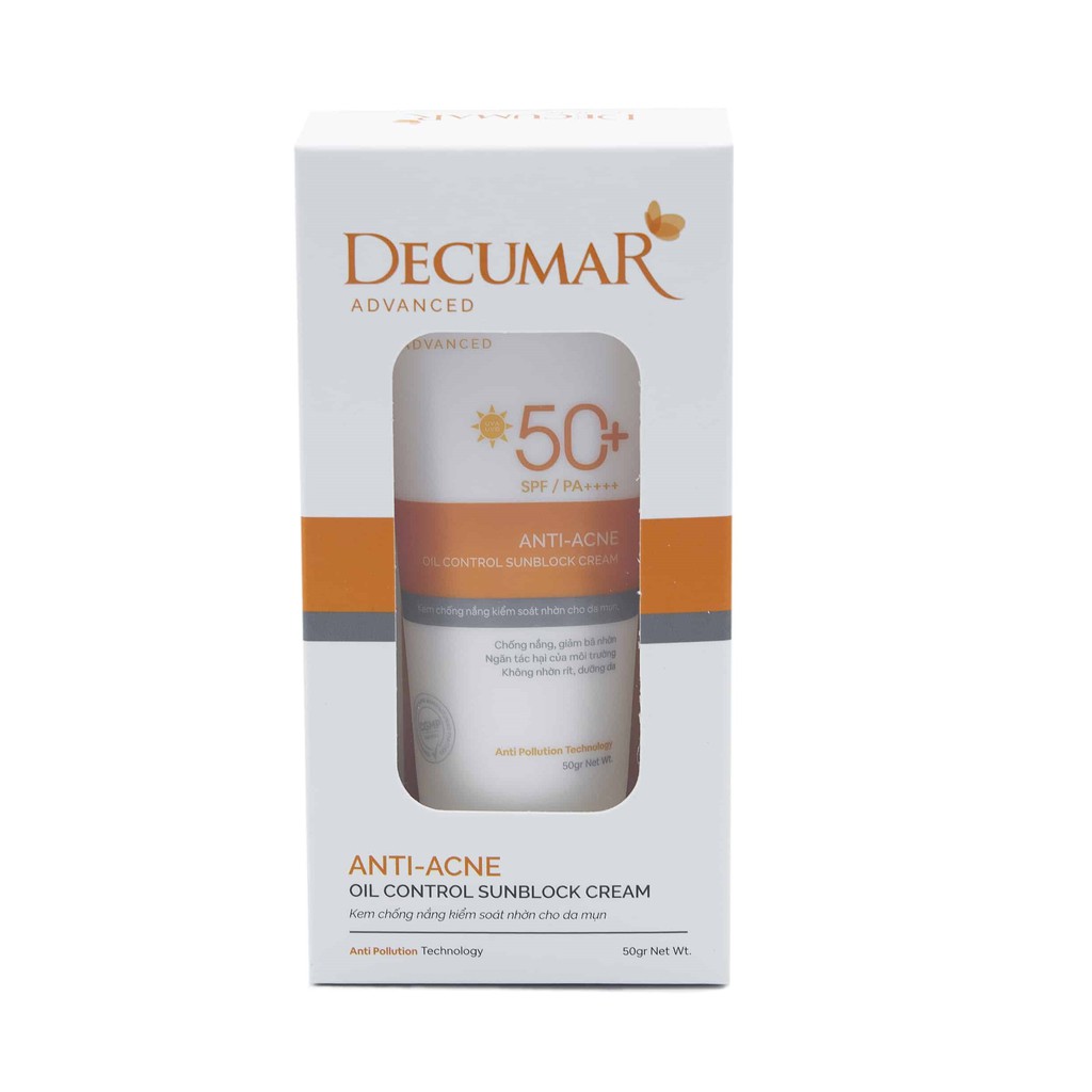 Kem Chống Nắng Kiểm Soát Nhờn Cho Da Mụn [Tuýp 50g] - DECUMAR SUNBLOCK CREAM [SPF50+] [decuma, dercuma, dercumar]