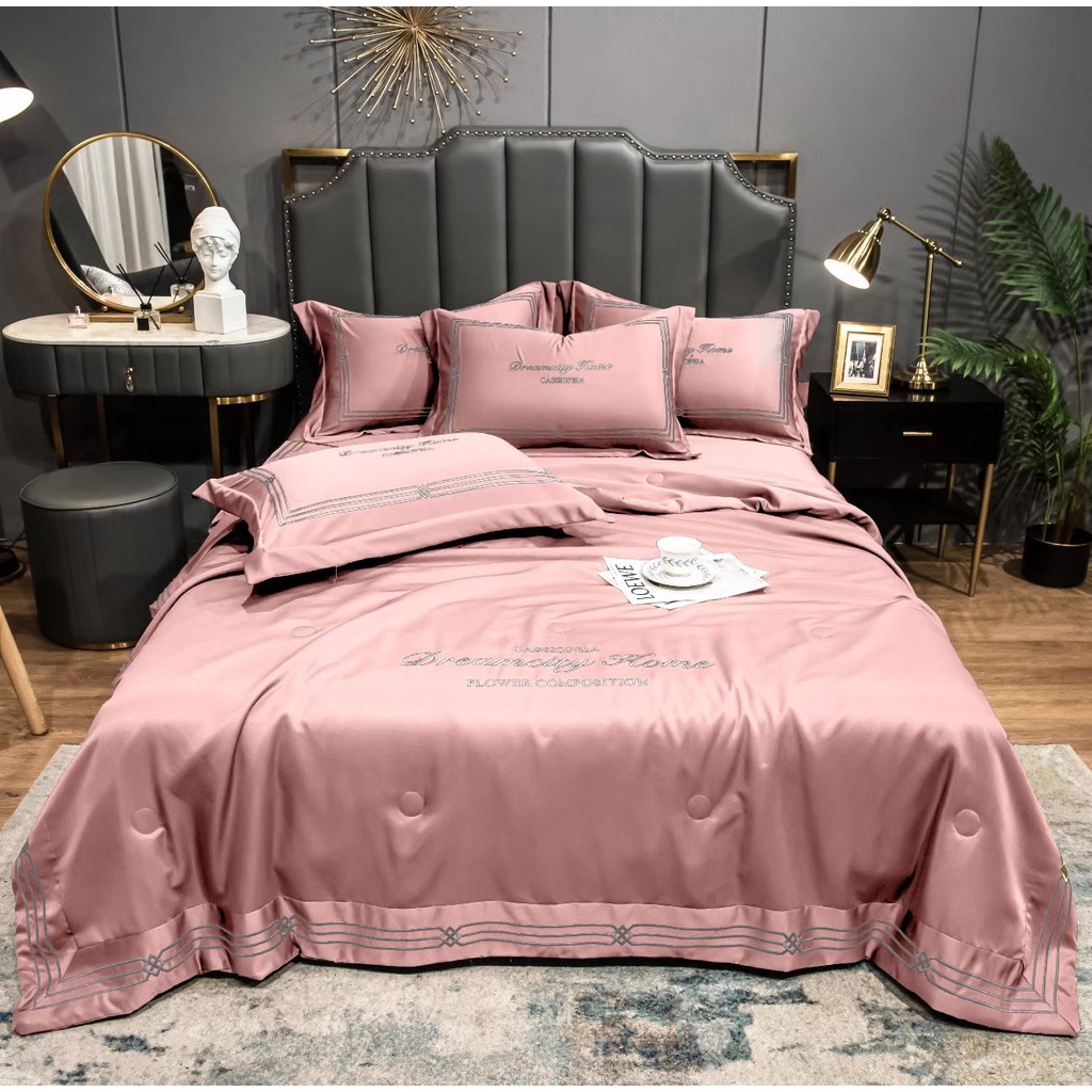 Bộ chăn ga gối phi lụa DreamHome chăn trần hè nhập khẩu cao cấp, chăn ga gối phi lụa siêu mềm mịn thoáng mát, không nhăn