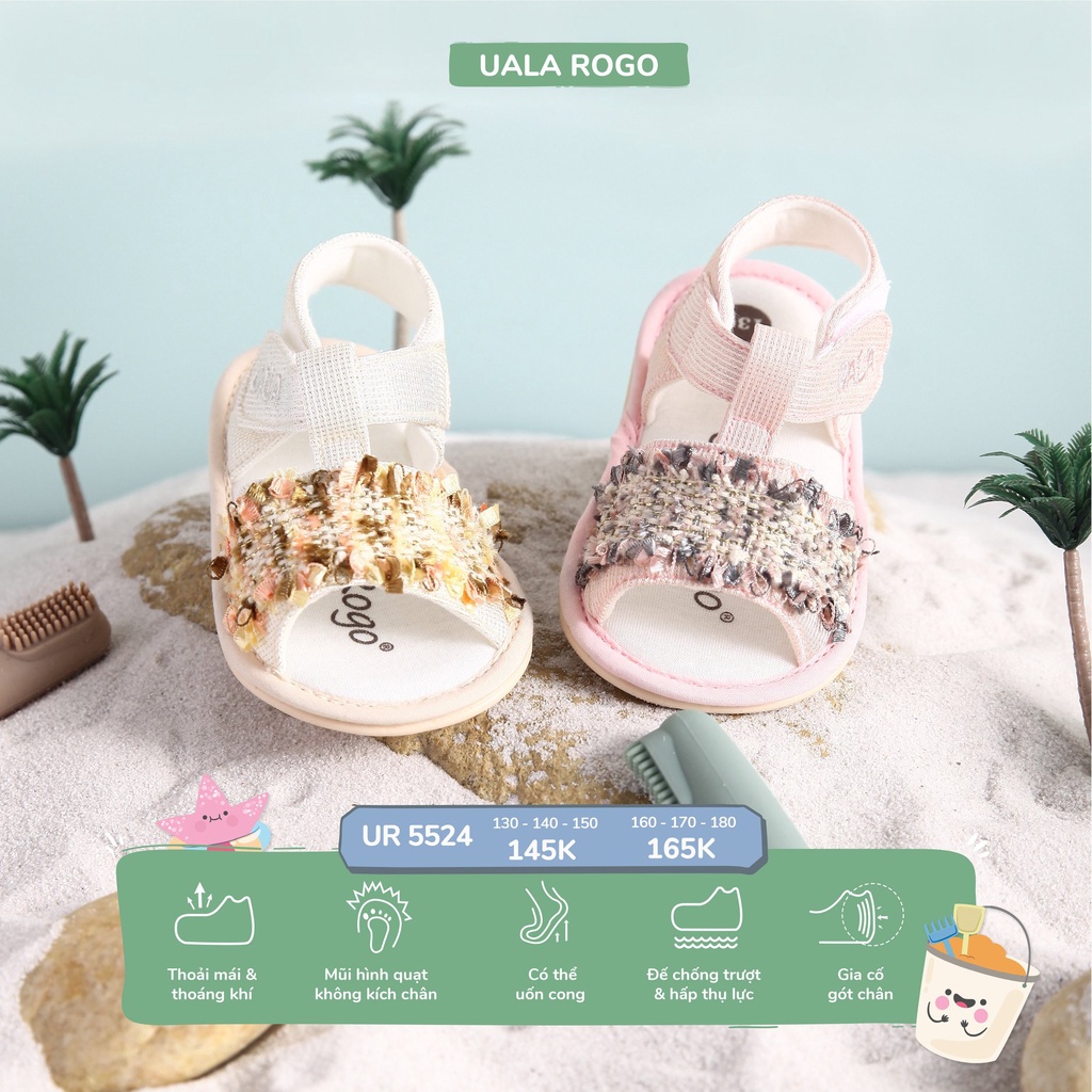 UALA ROGO-Giày tập đi bé gái quai ngang hở mũi họa tiết cối chuẩn y khoa đế cao su non chống trơn trượt siêu mềm nhẹ