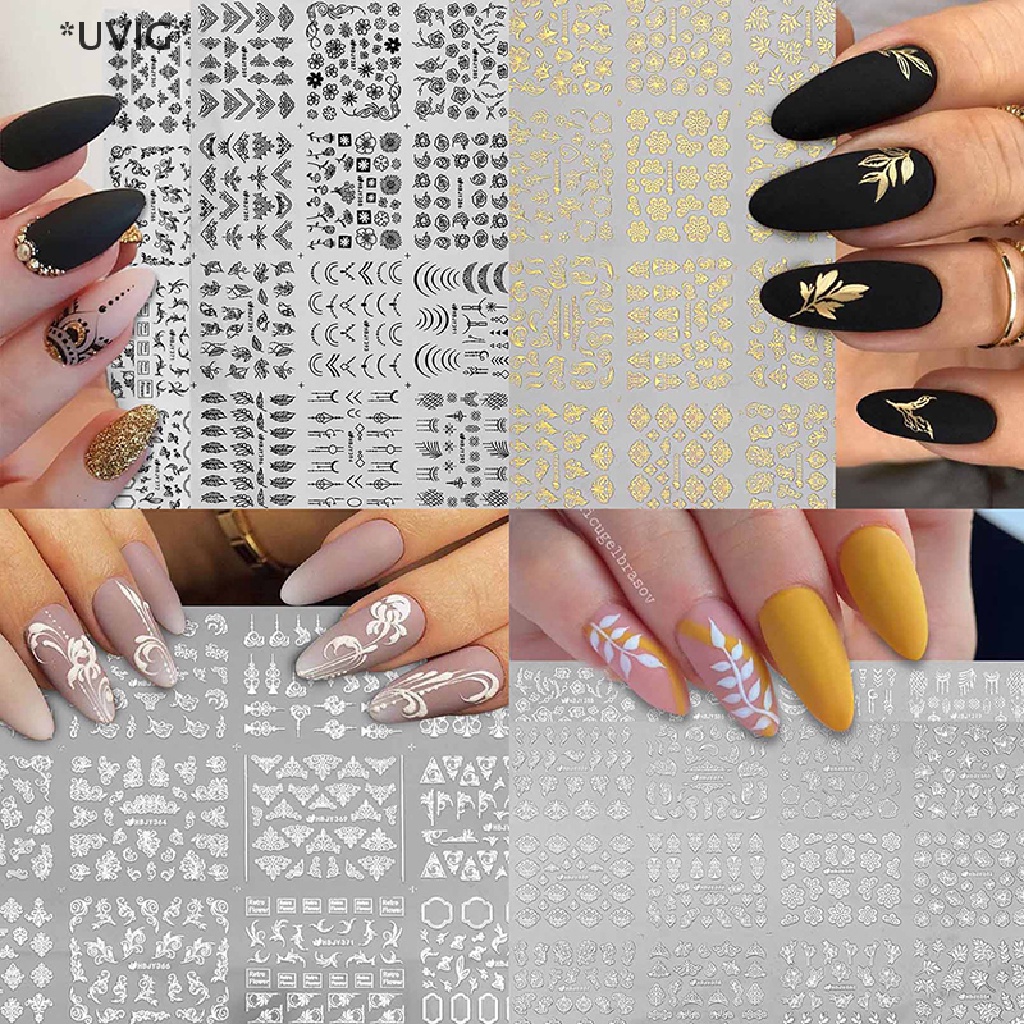 [[UVIG]] 3D Nail Stickers Gold Flower Leaf Lace Design manicure decals butterfly Nail Art [Hot Sell]
