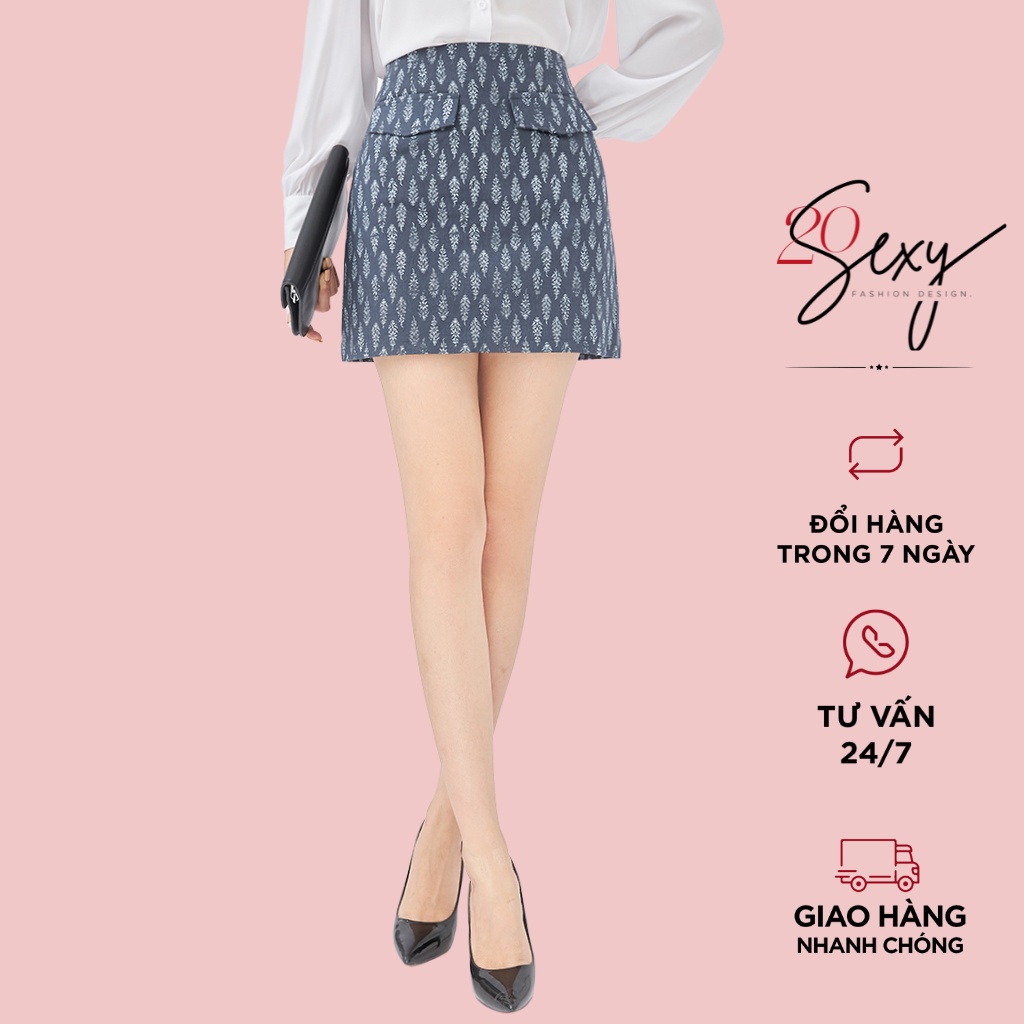 Chân váy chữ A, juyp ngắn họa tiết có nắp túi 20sexy by 20AGAIN, hàng thiết kế cạp cao, tôn dáng JAA1809