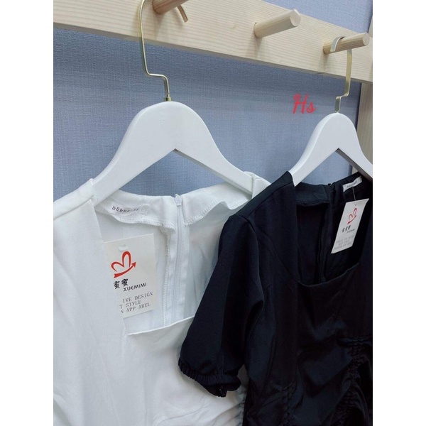 Vây cổ vuông tay bồng rút hông HSU1