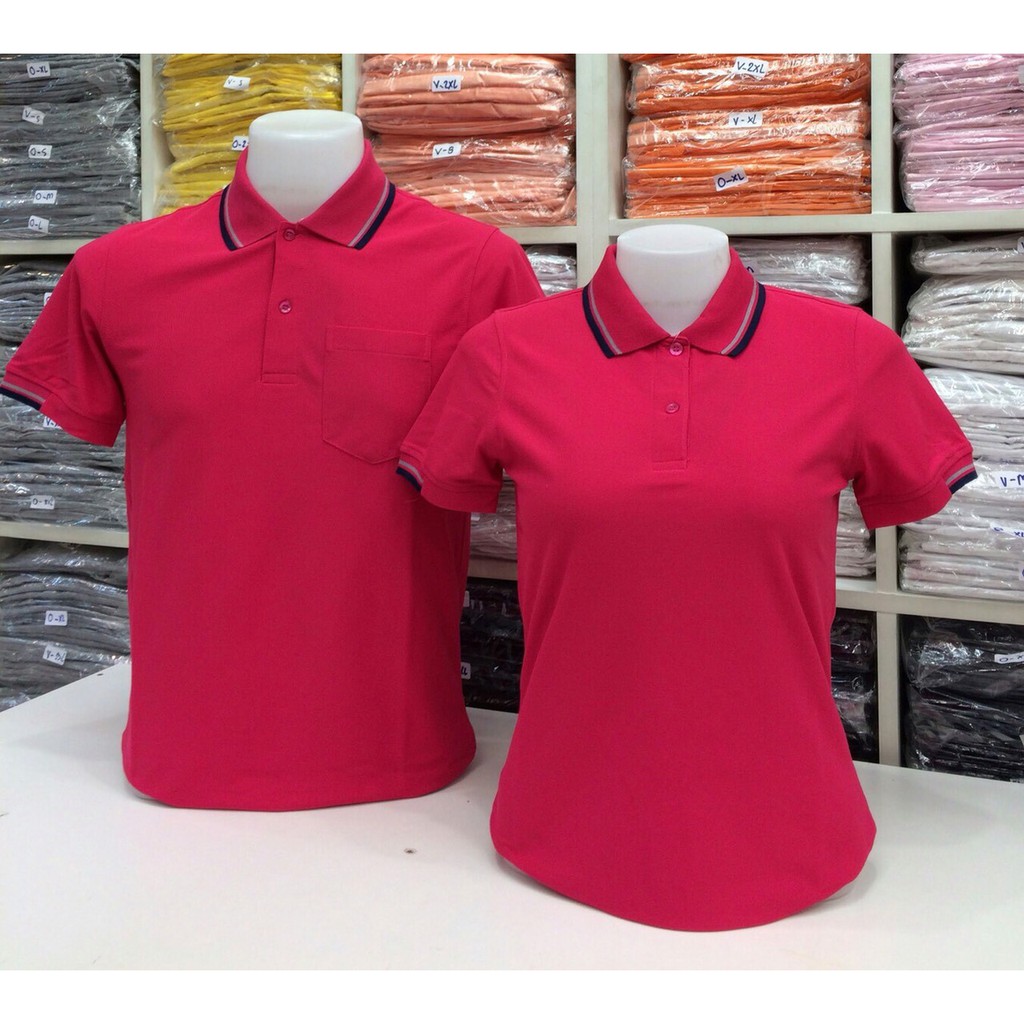 Áo Thun nam nữ cổ trụ Poligan Thái Lan màu Hồng sen PLG001M6, PLG002M6 | Shopee Việt Nam