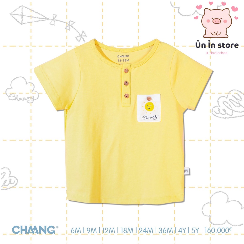 Chaang Áo cộc tay bổ trụ Summer vàng chất cotton mềm mại thoáng mát