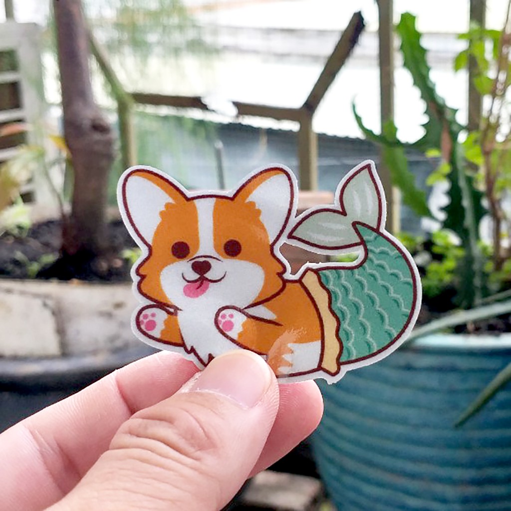 Sticker chó Corgi siêu dễ thương, tem chống nước được cắt sẳn, dùng trang trí nón bảo hiểm, xe máy, laptop, điện thoại