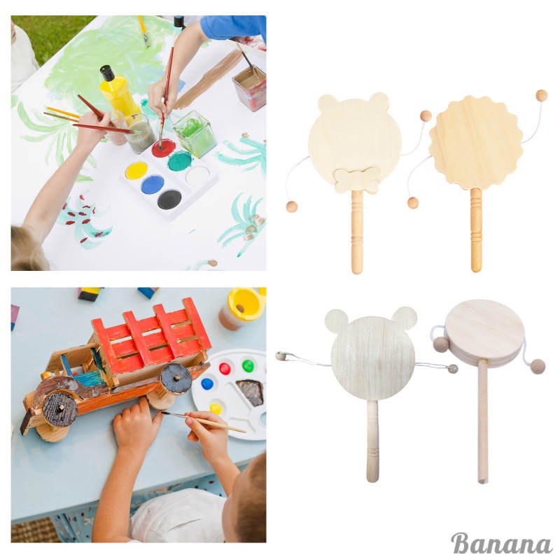 Đồ chơi trống lục lạc hình trống bằng gỗ chưa hoàn thành cho trẻ em DIY