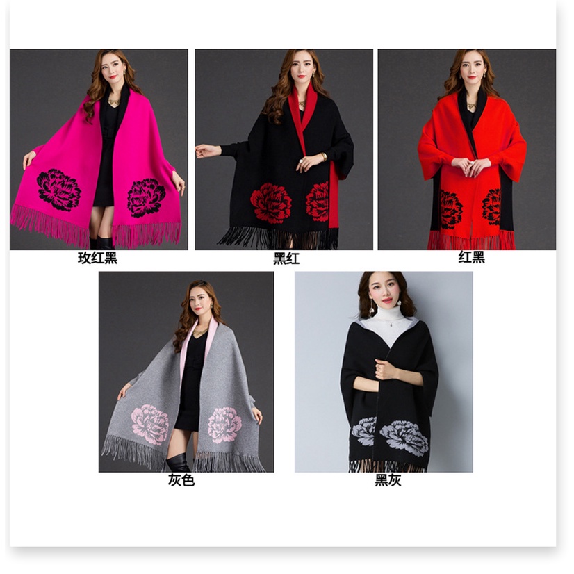 Áo len nữ đẹp, Áo khoác len nữ dáng khăn cao cấp, Khăn len nữ chất len dày mềm mịn 13