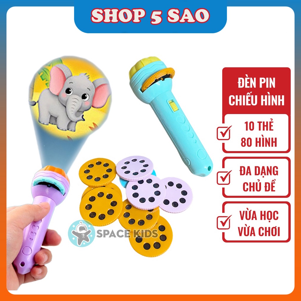 Đèn Pin Chiếu Hình 80 Hình Ảnh Chất Liệu Nhựa ABS An Toàn Cho Bé