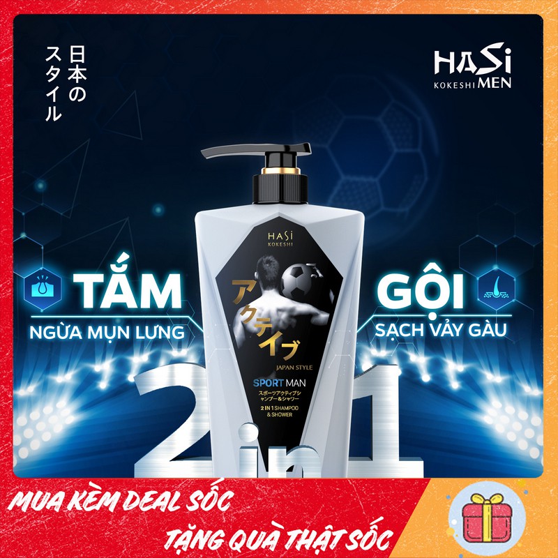 Dầu gội đầu kiêm sữa tắm nam HASI KOKESHI - 1 gói mẫu thử 6g - Thương hiệu Nhật Bản - Dầu Tắm Gội Nam 2 Trong 1