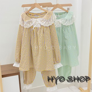 Bộ đồ sau sinh HYO bầu có khóa ngực mix ren xinh xắn Freeisze 65kg