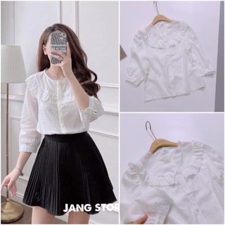 Bán sỉ Áo sơ mi hạt tay lỡ màu trắng siêu đẹp💕video ảnh thật💕