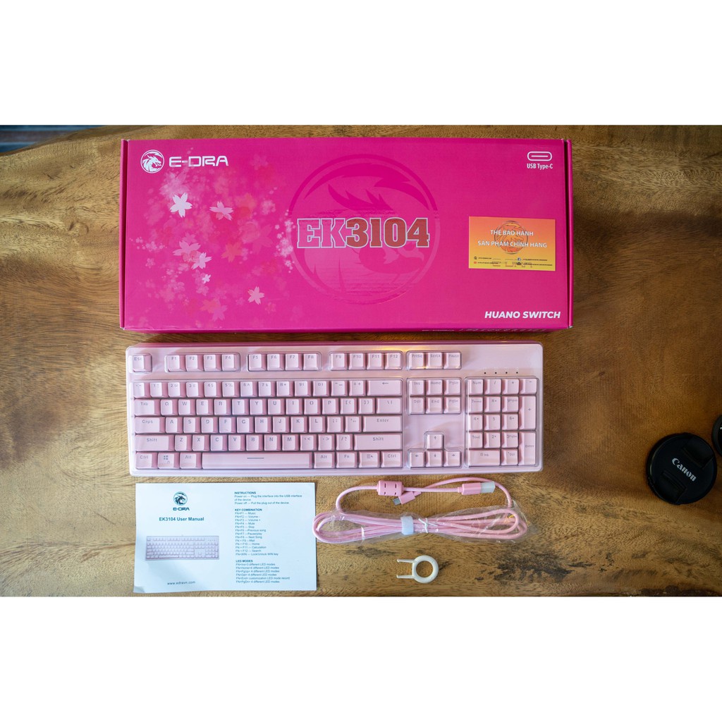 [ Hàng Hot ] Phím cơ E-Dra EK3104 Dream Pink Huano switch/Type C tháo rời - Hàng chính hãng