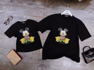 Áo phông đôi mẹ con Mickey be - đen