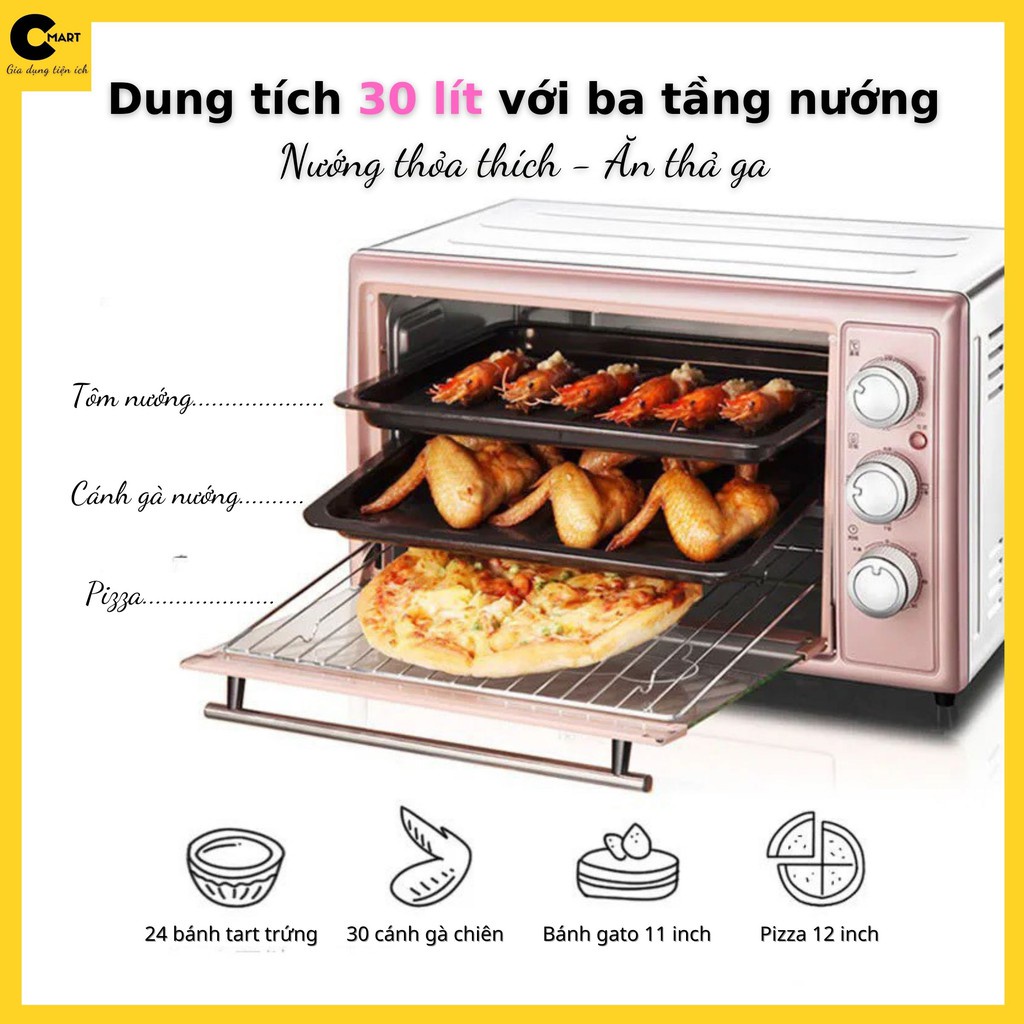 Lò nướng Bear dung tích 30L DKX-B30N1 chính hãng, bảo hành lên tới 18 tháng, màu hồng gọn nhẹ xinh xắn