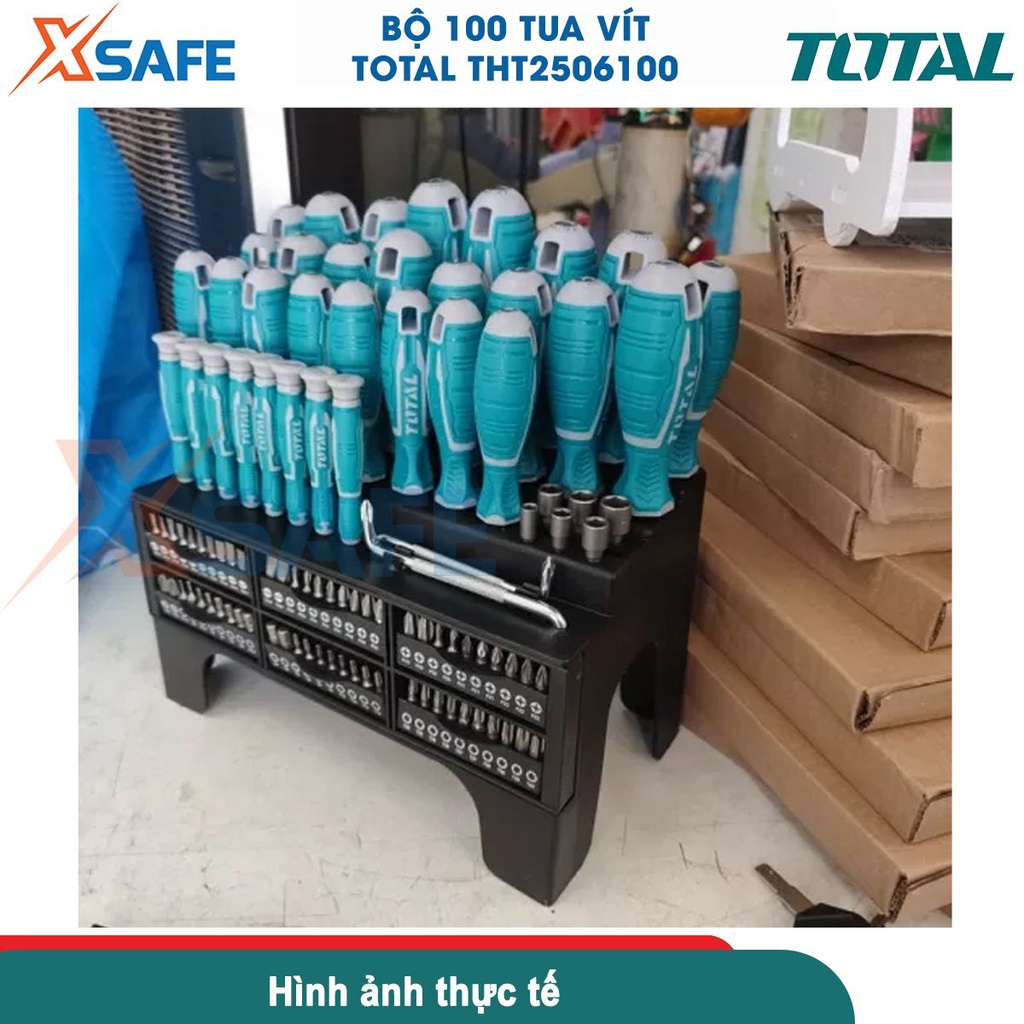 Bộ 100 tua vít TOTAL THT2506100 thép cr-v cứng chống tòe, 6 kiểu đầu vít, đầy đủ kích thước [CHÍNH HÃNG]