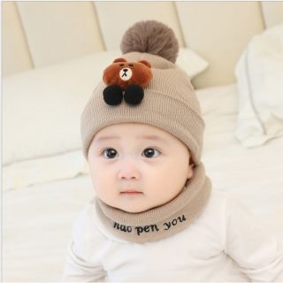 Set mũ khăn ống quả bông cho bé