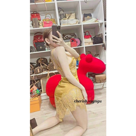 Váy ngủ hai dây lụa có mút ngực sexy cao cấp Đầm mặc nhà gợi cảm quyến rũ Mã 18