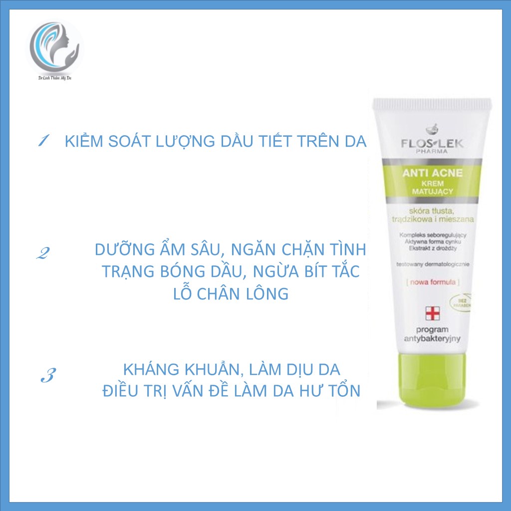 Kem dưỡng ẩm cho da dầu mụn Floslek Anti Acne kiểm soát dầu và điều tiết nhờn DA03