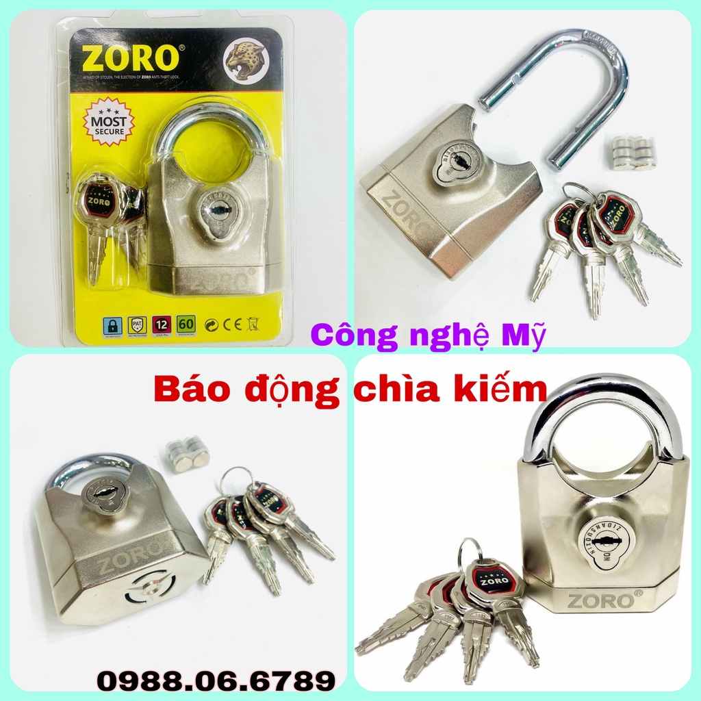 Ổ khóa báo động chống trộm cao cấp ZORO⚡FREE SHIP⚡Công nghệ Mỹ: chống cưa-chống cắt-chống đục-chống cháy-chống nước