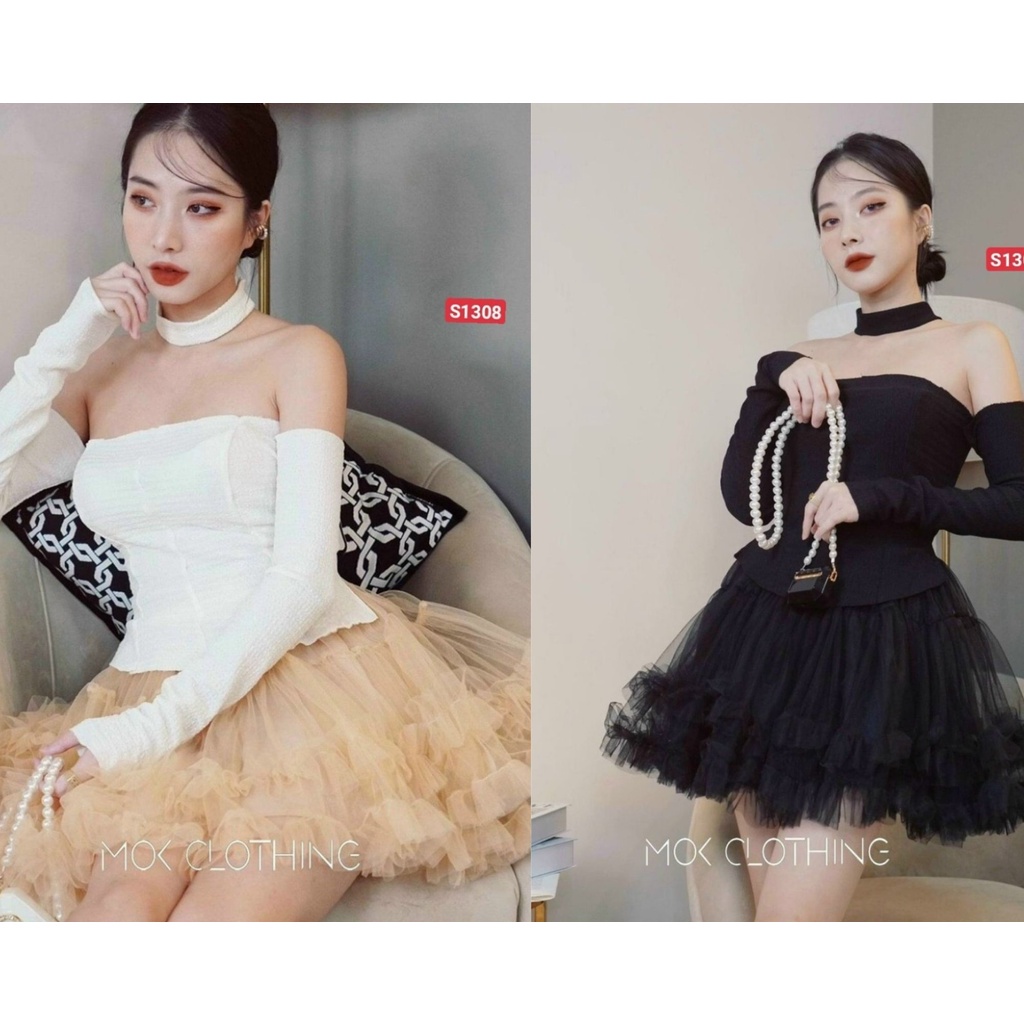 Sét váy lưới áo gân kèm vòng cổ,  siêu sang chảnh cho nàng tự tin nổi bật giữ đám đông, Freesize dưới 55kg