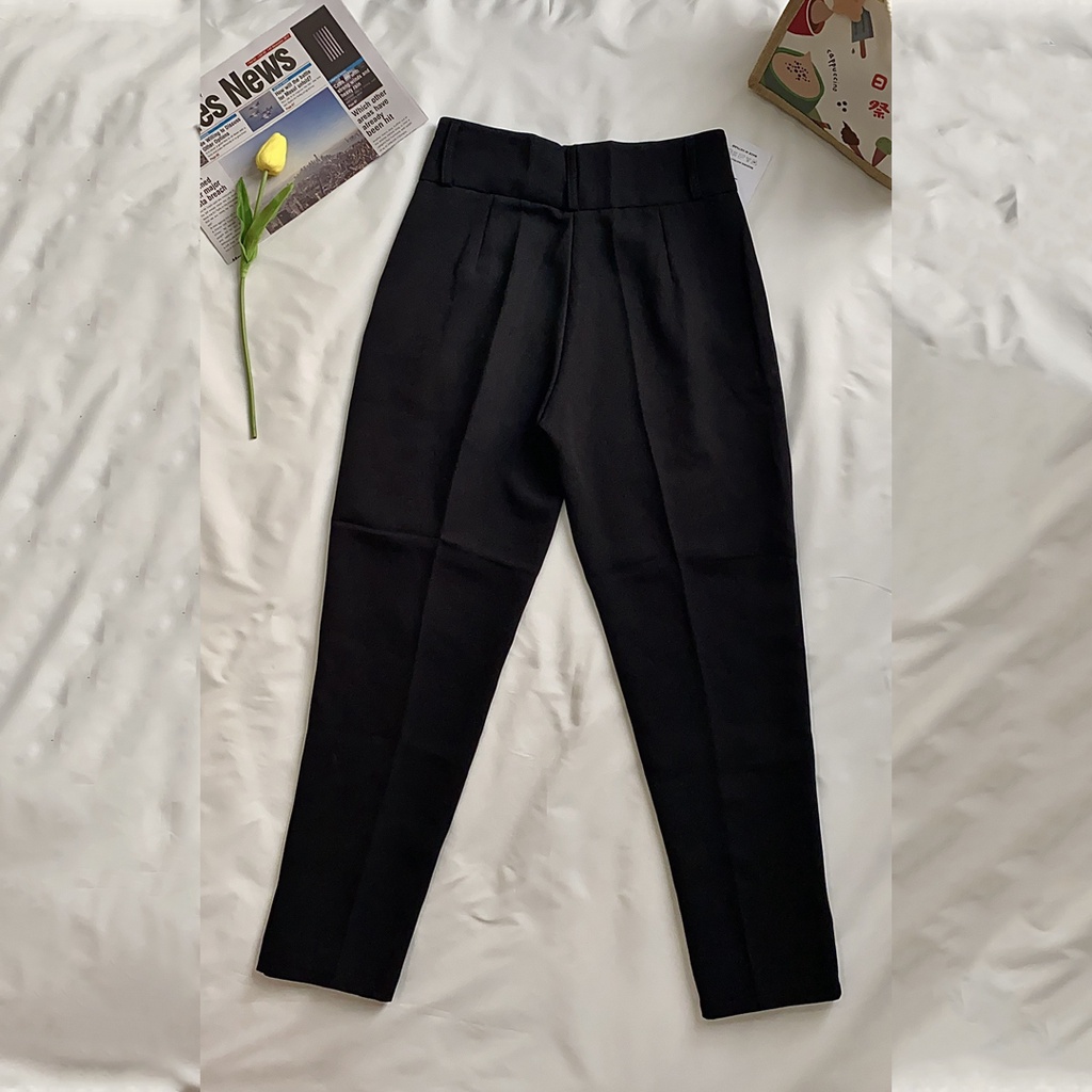 Quần tây nữ lưng cao 2 nút công sở baggy đi học ống suông dài đẹp M Fashion QD02