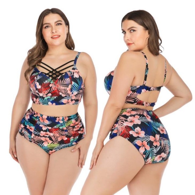 Set bikini cúp ngực hoa big size 60-70kg