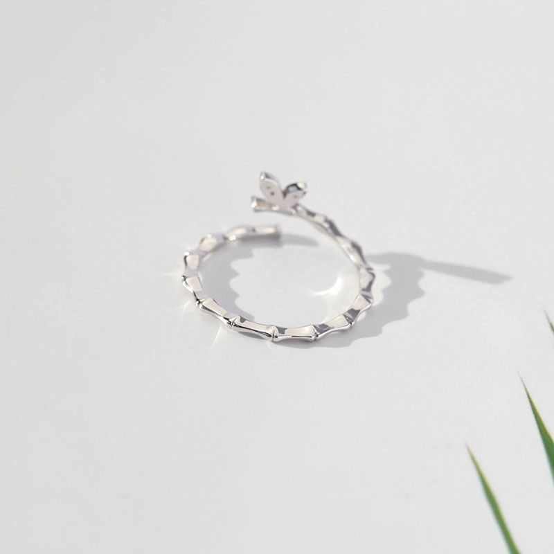Exquisite Nhẫn hình đốt tre đính đá Zircon có thể điều chỉnh sang trọng cho nữ