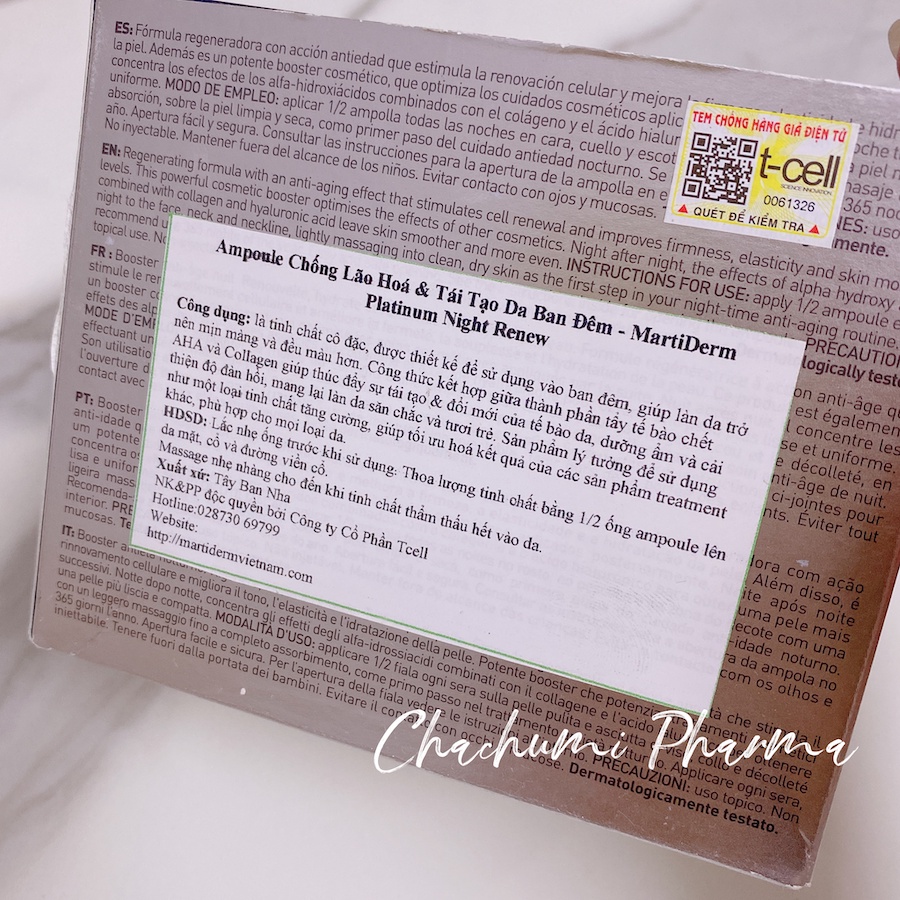 Martiderm platinum night renew ampoule chống lão hoá & tái tạo da ban đêm