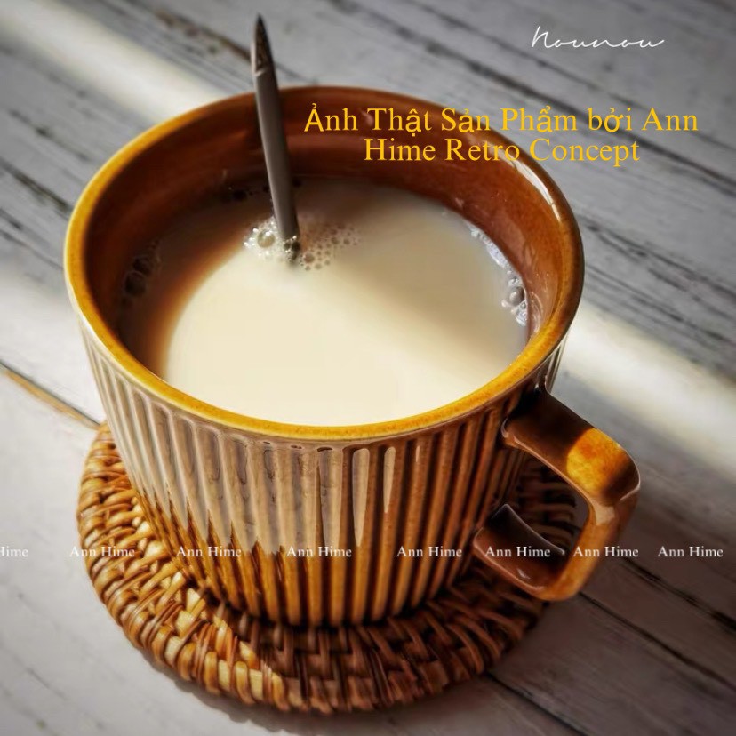 Cốc Sứ Uống Cà Phê Design Vintage Bắc Âu Retro Kẻ Sọc Dọc Thể Tích 240ml