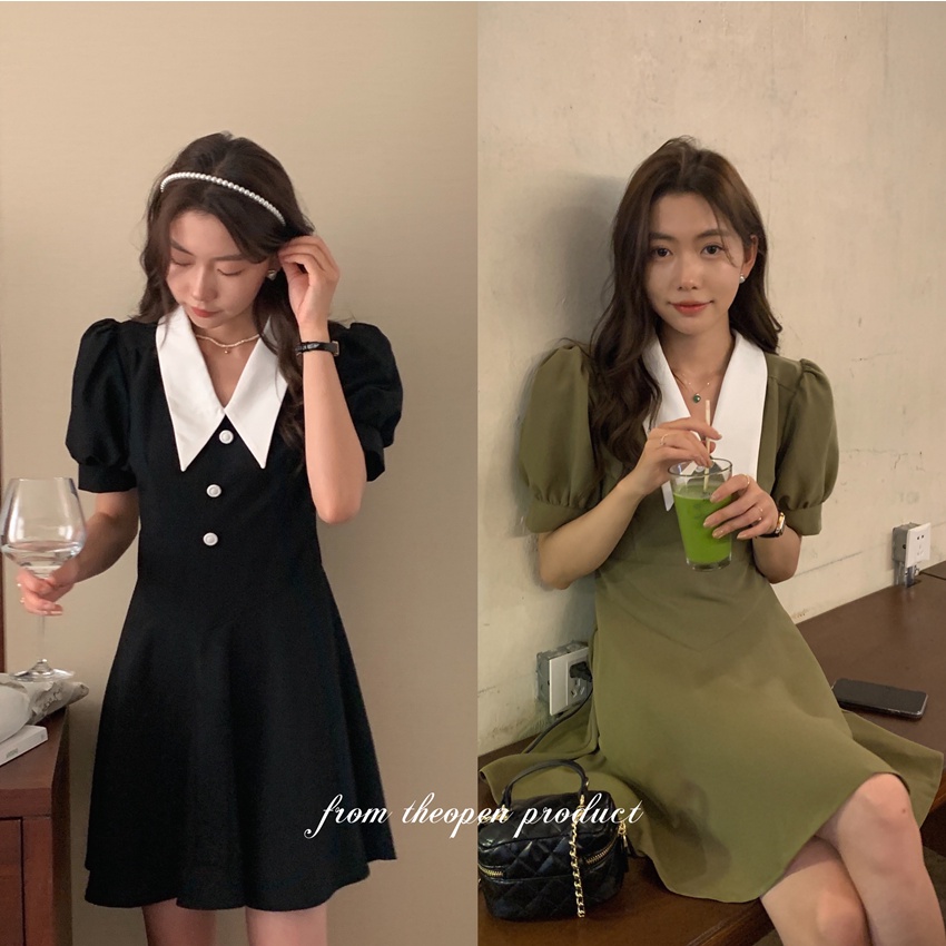 Đầm Ôm Dáng Ngắn Tay Cổ Bẻ Màu Sắc Tương Phản Thời Trang 49956