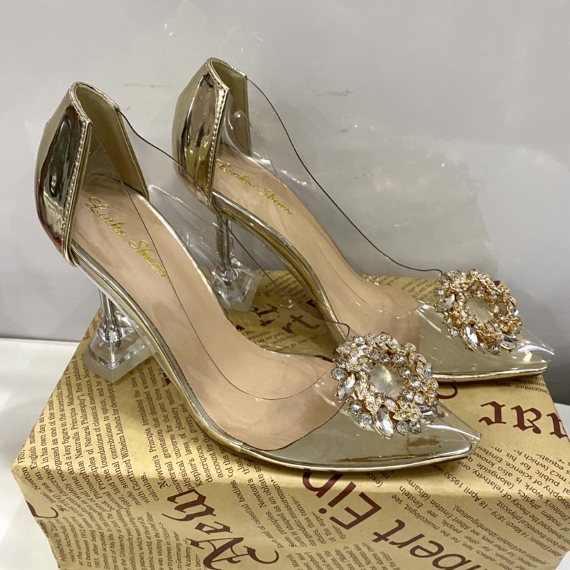 Giày Cao Gót QUAI TRONG Hoa Đá- Dép Guốc Cao Gót 7P va 9P Mũi Nhọn Hot  trend TT106