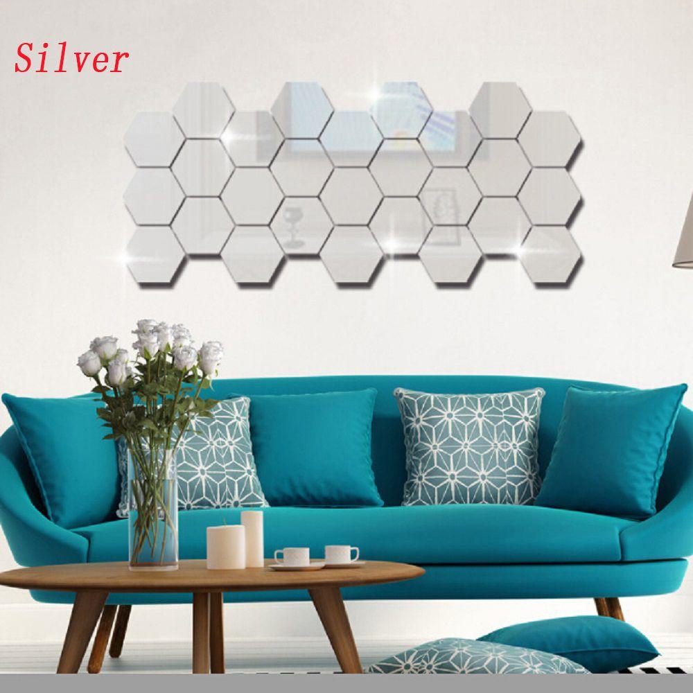 Set 1 / 12 Sticker Lục Giác Tráng Gương 3D Dán Tường Trang Trí Nghệ Thuật