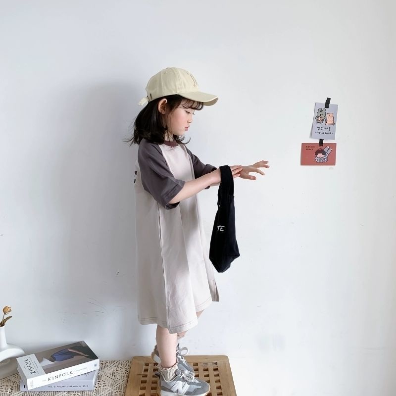 Đầm Thun Cotton Dáng Dài In Chữ Phong Cách Nhật Bản Thời Trang Mùa Hè Cho Bé Gái