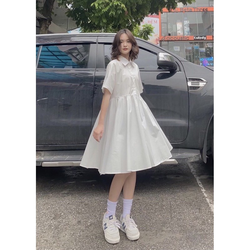 Đầm Babydoll Sơ Mi Xòe Trắng Có Lót, Đầm đi tiệc, Đầm đi dạo phố - DOM DRESS T177 | BigBuy360 - bigbuy360.vn