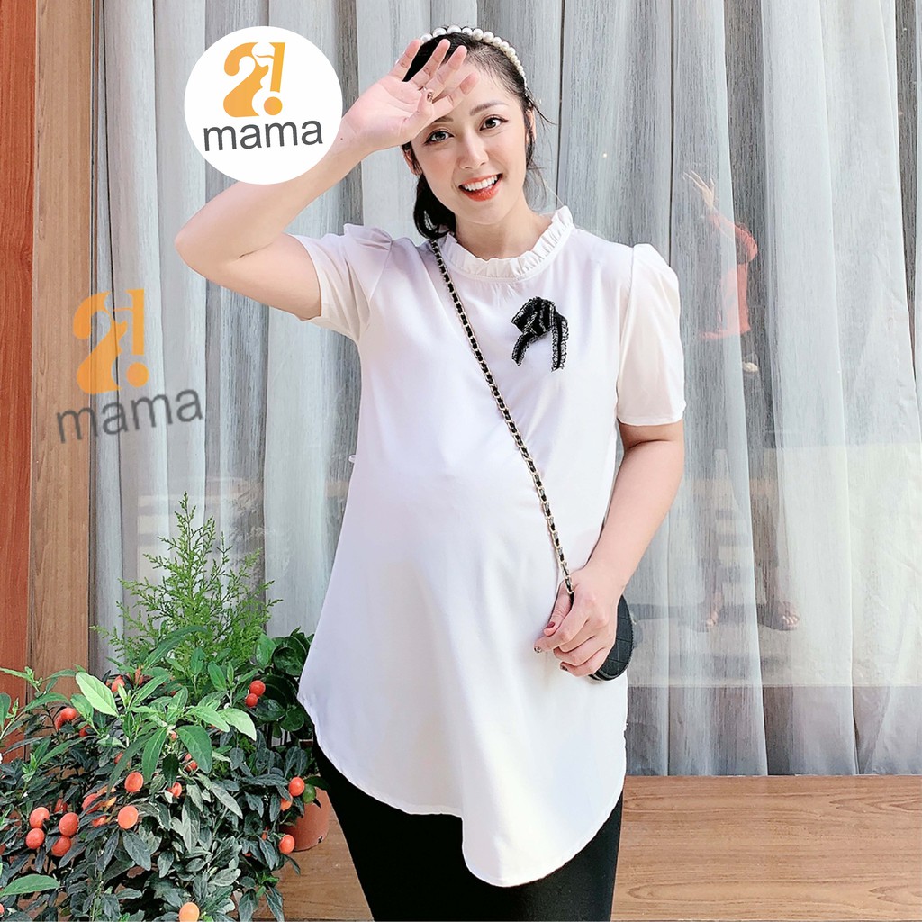 Áo bầu thiết kế 2MAMA chất liệu đủi trơn cộc tay cổ bèo V47