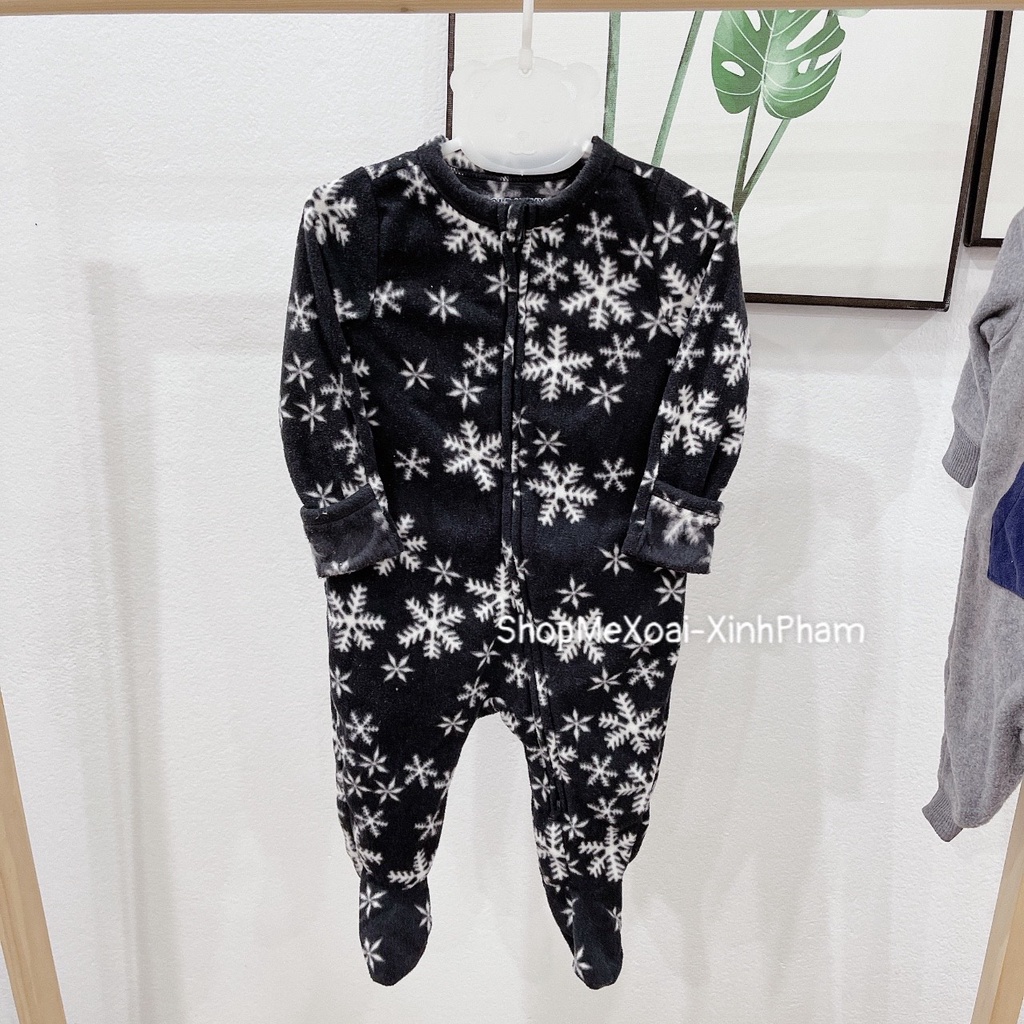 [Size 3M 3-5kg] Bodysleep suit Nỉ, body ngủ cho bé  Hiệu Oldnavy màu đen họa tiết bông tuyết 3M