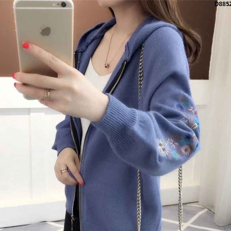 Áo Khoác Cardigan Dệt Kim Dáng Ngắn Có Mũ Trùm In Họa Tiết Caro Phong Cách Hàn Quốc Thời Trang Xuân Thu Cho Nữ