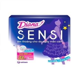 🍀🍀Băng Vệ Sinh Diana Sensi Ban Đêm Có Cánh - 33cm (gói 3 Miếng)