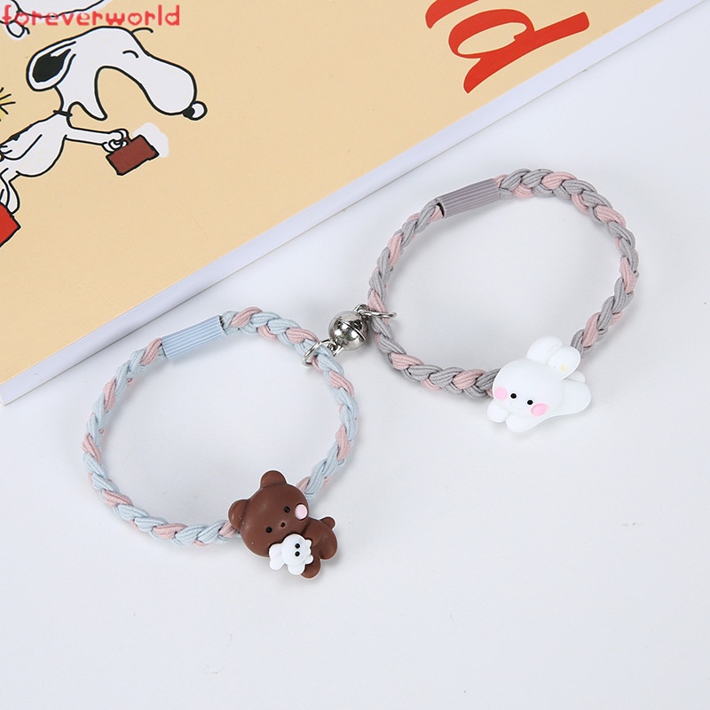 Set 2 Vòng Tay Dây Bện Mặt Hình Hoạt Hình Dễ Thương Cho Cặp Đôi