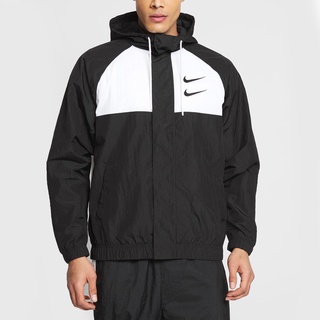 ÁO KHOÁC NIKE SWOOSH HOODED WOVEN JACKET - ĐEN / TRẮNG / XÁM