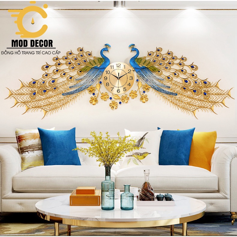 Đồng hồ treo tường Công đôi may mắn 686 kim trôi cho phòng khách rộng