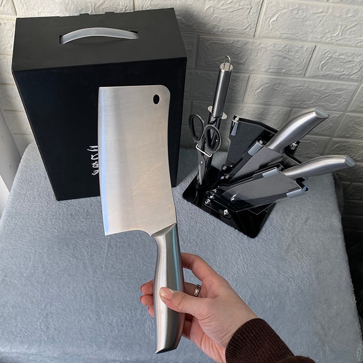 Bộ Dao Nhà Bếp Cao Cấp - Bộ Dao Inox 6 Món Nhật Bản Kèm Giá Đựng Dao - Dụng Cụ Nhà Bếp Cao Cấp