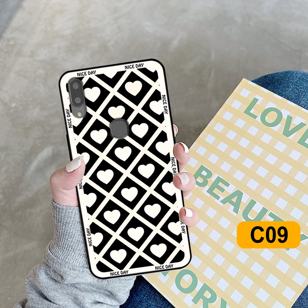 Ốp lưng Vivo V9 / V9 Youth in hoạ tiết caro trái tim đen trắng, gấu bear cute đáng yêu