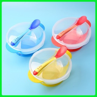Bộ bát ăn dặm chống đổ kèm thìa báo nóng silicon cho bé - AD19