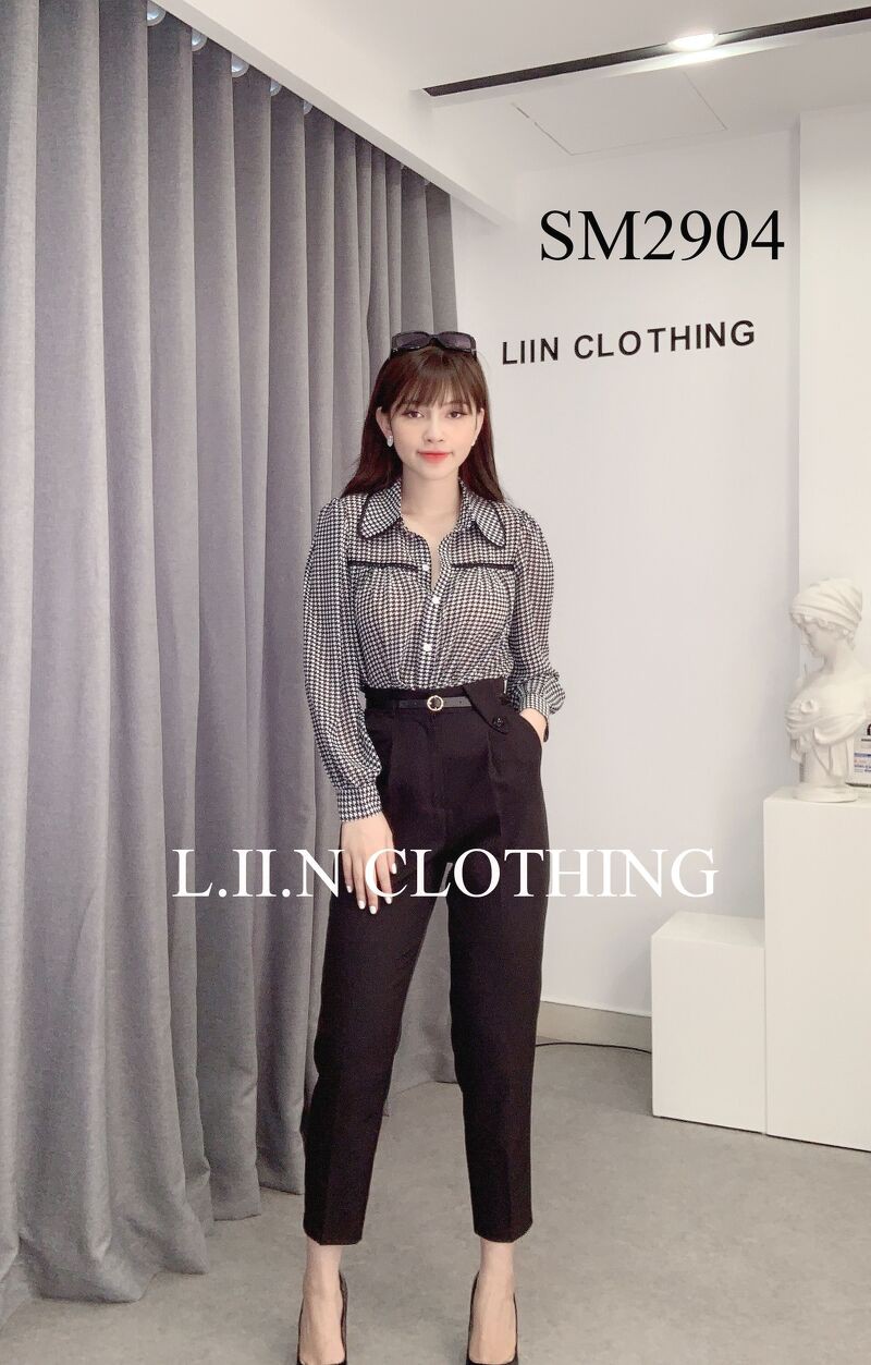 Áo sơ mi Răng Sói Viền Đen cao cấp phối cổ tròn thanh lịch Liin Clothing SM2904