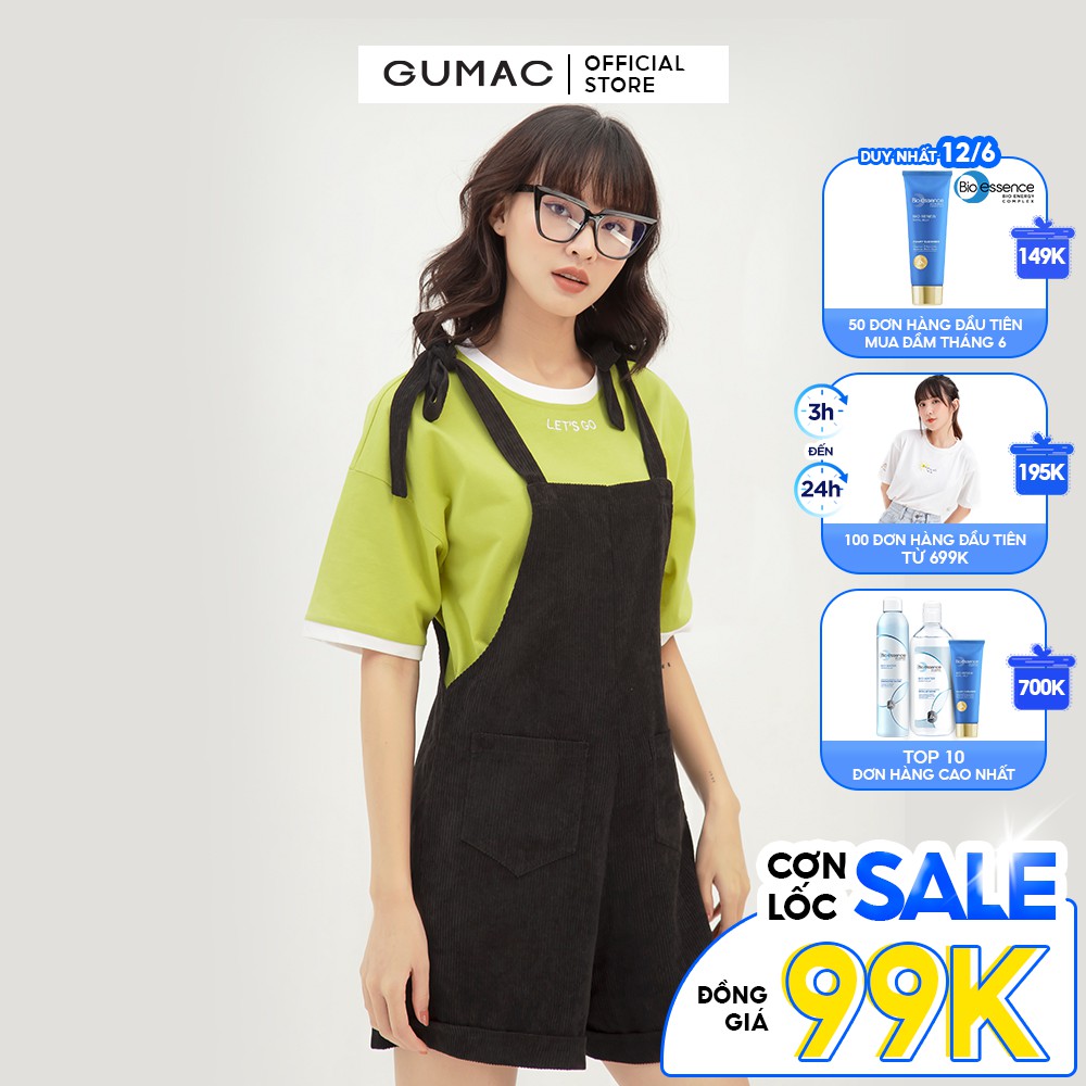 [Mã WABRGU15 giảm 15% tối đa 50k đơn từ 149k] Áo thun nữ thêu Lets go GUMAC thiết kế basic năng động, trẻ trung ATB3107