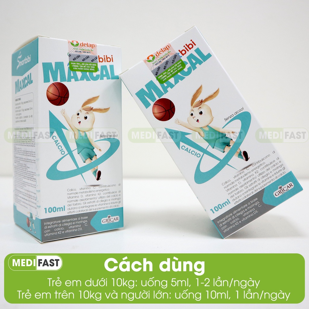 Vitamin D3 K2 và Canxi - Smartbibi Maxcal siro tăng chiều cao cho bé, giúp bé phát triển chiều cao vượt trội 100ml